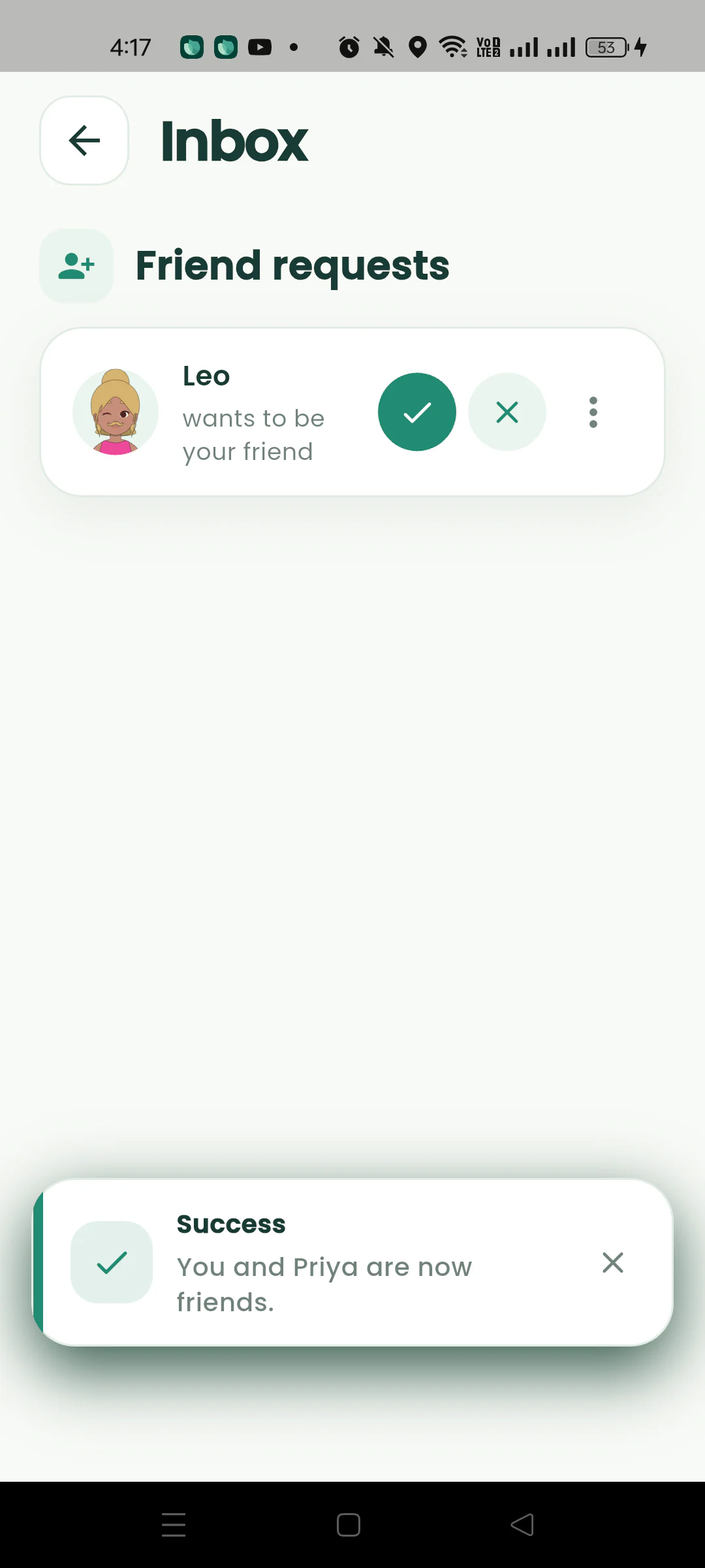 Nearby confirmation that two people are now friends.